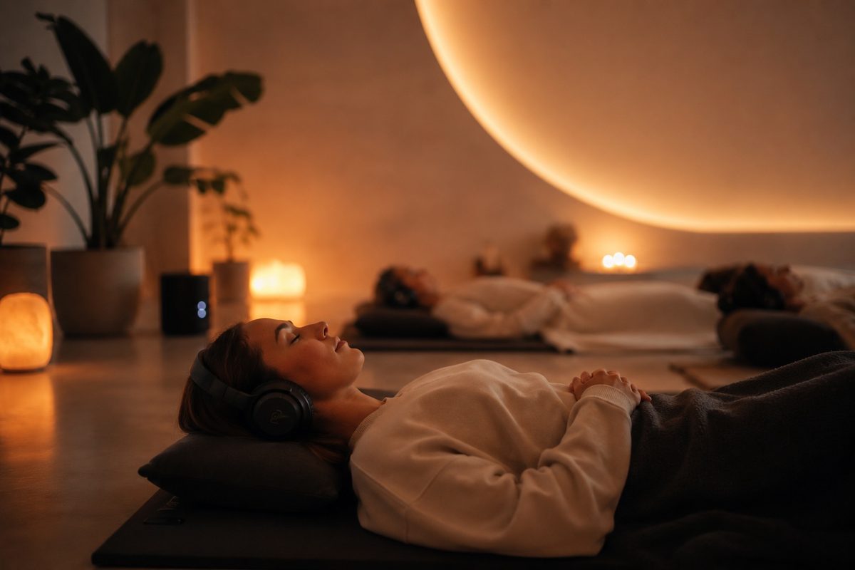 Gruppen-Breathwork-Session in warmem Licht
